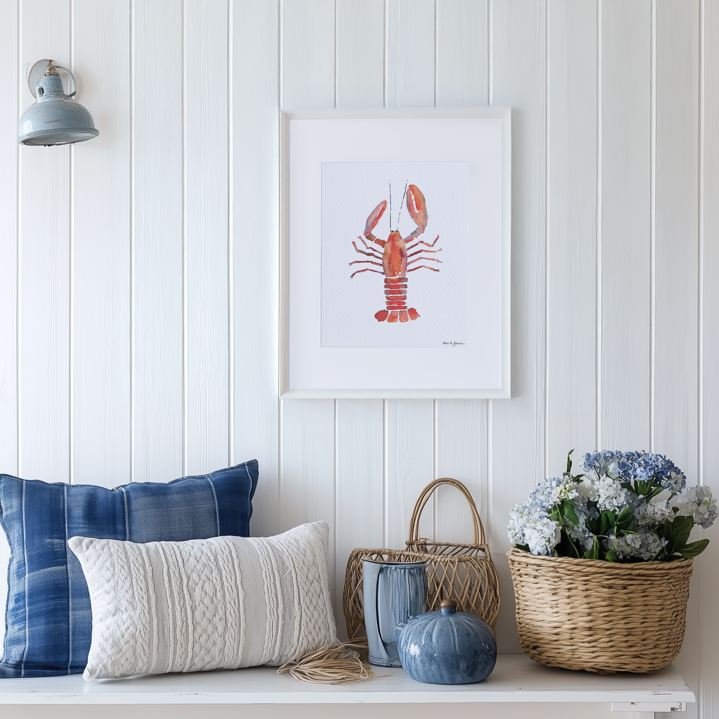 Lobster Shell Framed Watercolor Art Print