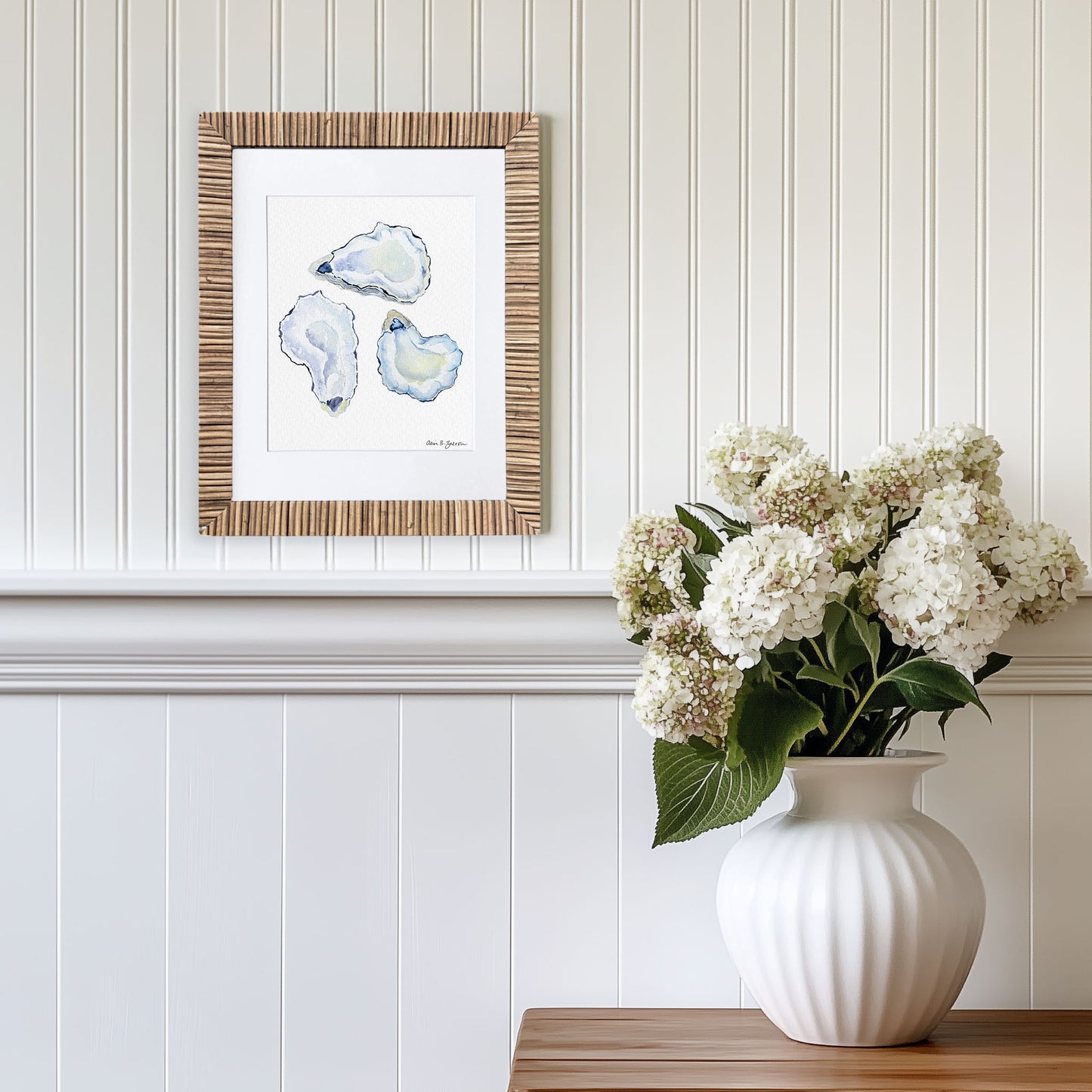 Oyster Shells Framed Watercolor Art Print