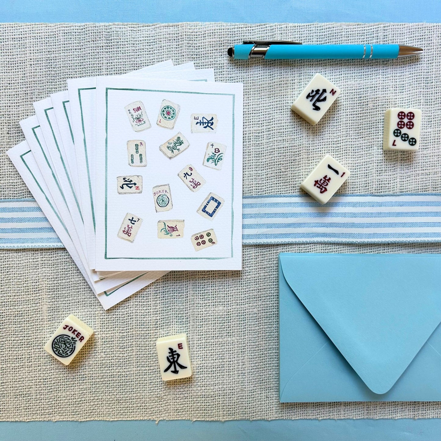 Scattered Mahjong Tiles - Card Set