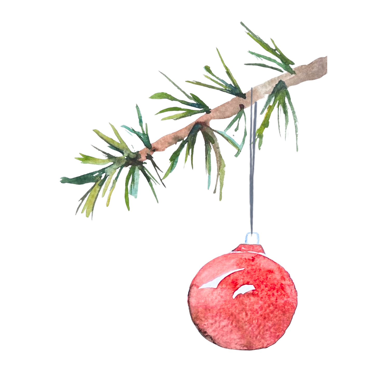 Red Ornament Watercolor Holiday Card Set