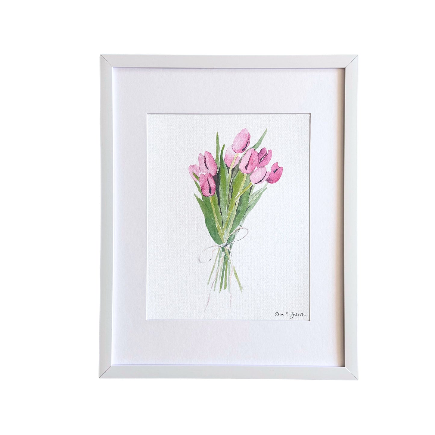 Pink Tulips Bouquet Watercolor Art Print