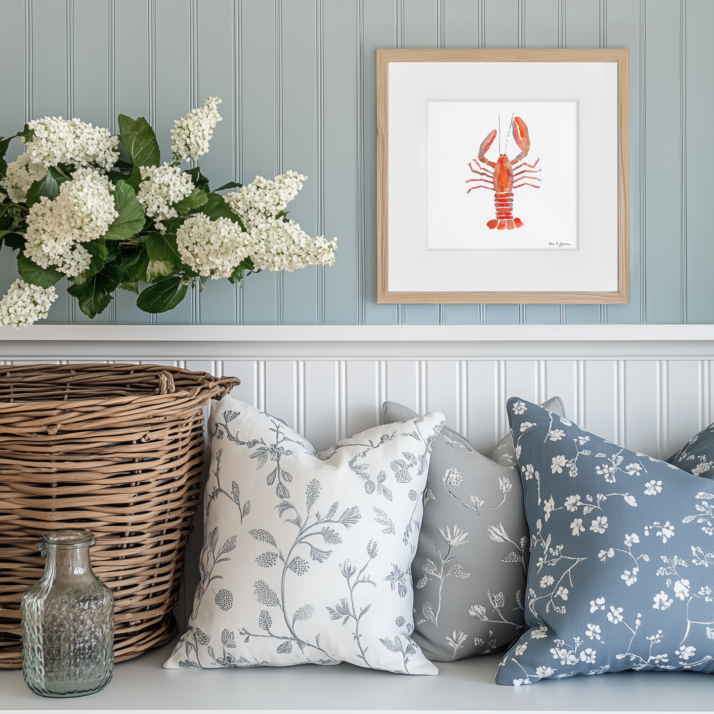 Lobster Shell Framed Watercolor Art Print