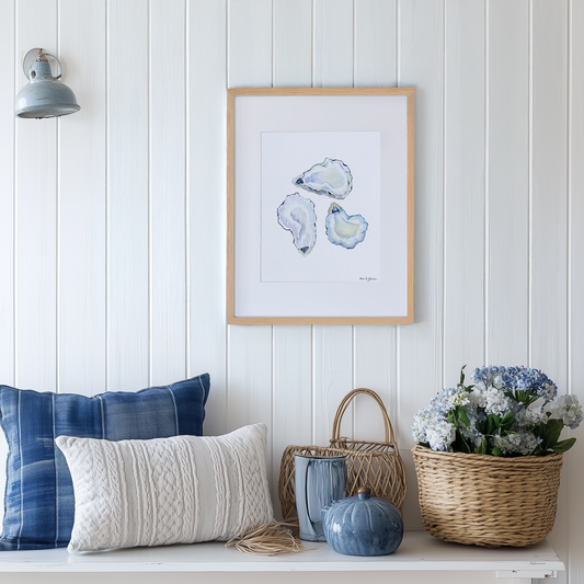 Oyster Shells Framed Watercolor Art Print