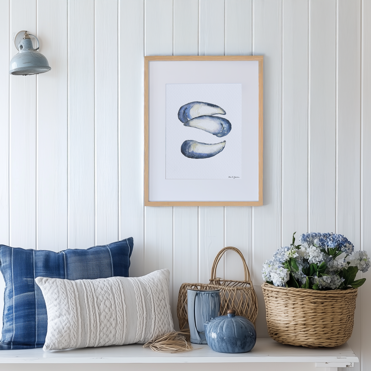 Mussel Shells Framed Watercolor Art Print
