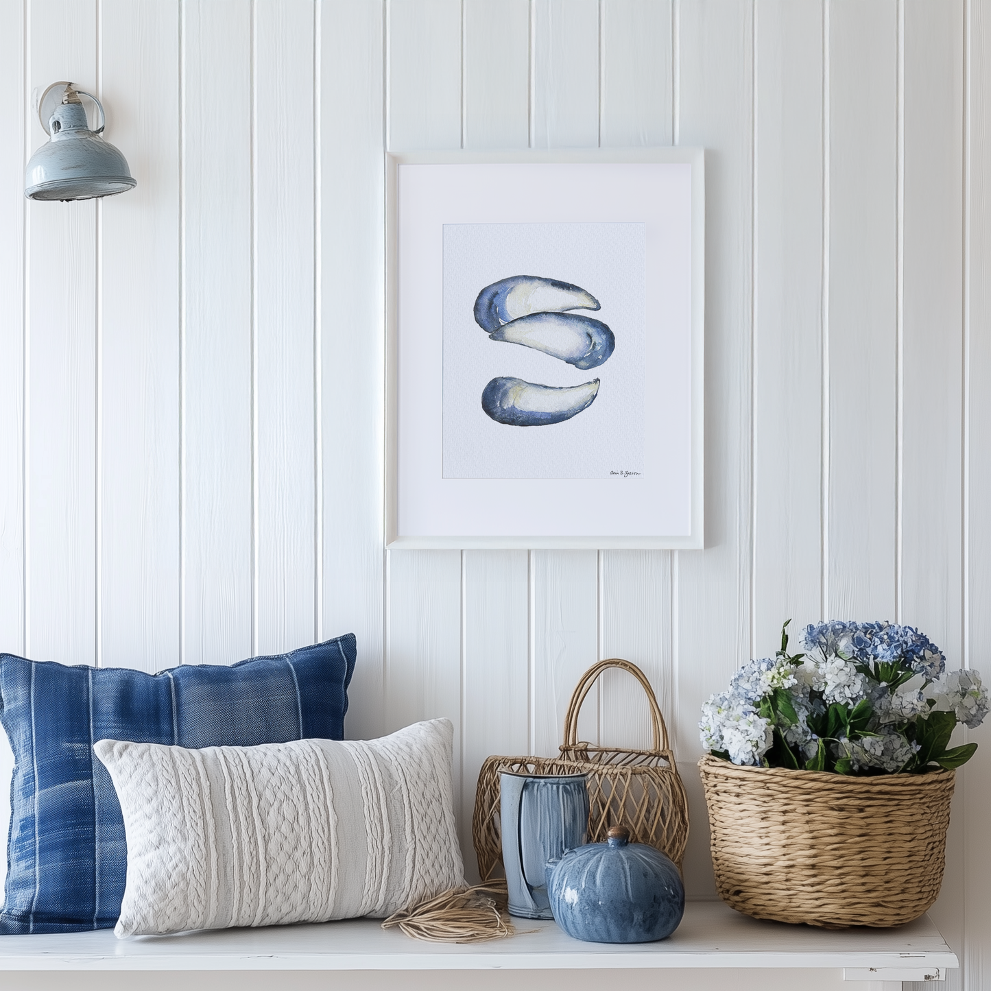 Mussel Shells Framed Watercolor Art Print