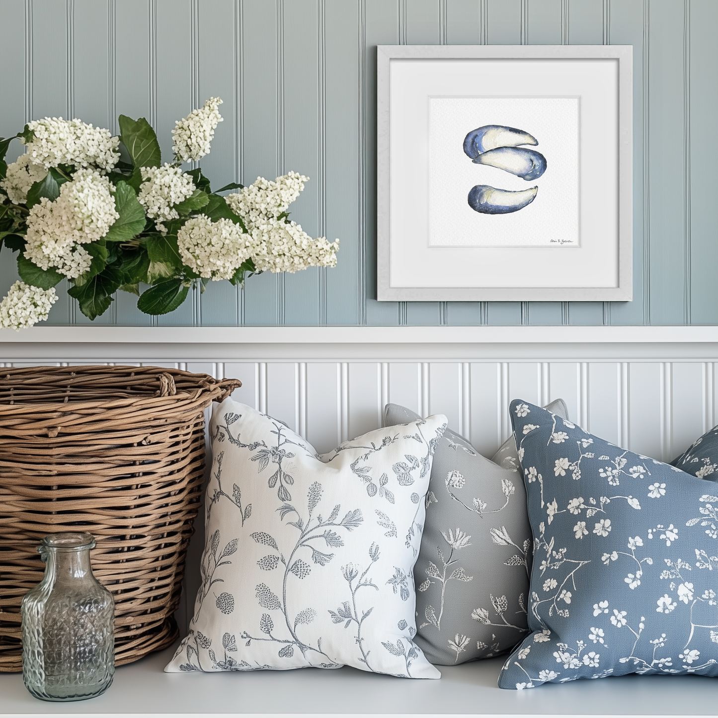 Mussel Shells Framed Watercolor Art Print