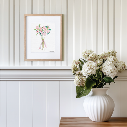 Peonies Bouquet Watercolor Art Print