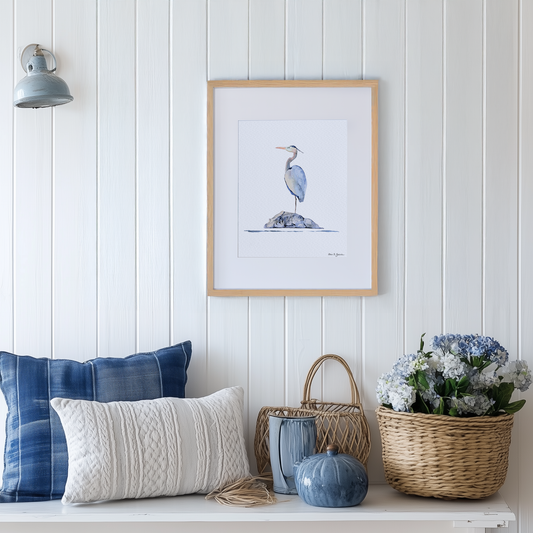 Great Blue Heron Watercolor Art Print