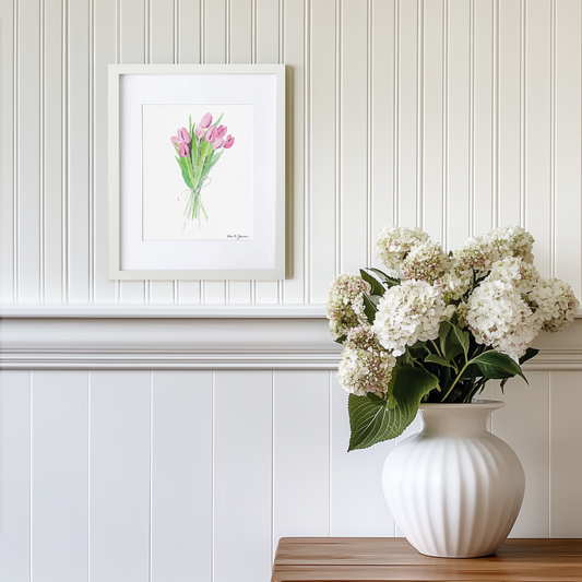 Pink Tulips Bouquet Watercolor Art Print