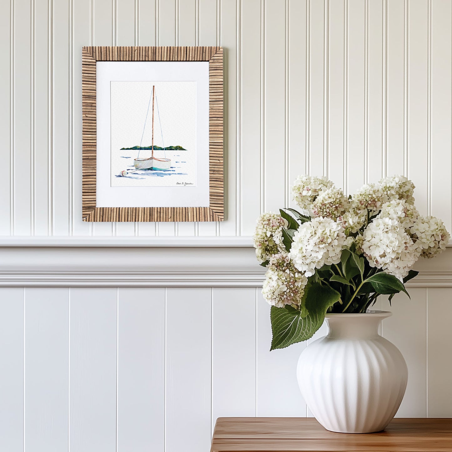 Moored Sailboat Framed Watercolor Art Print