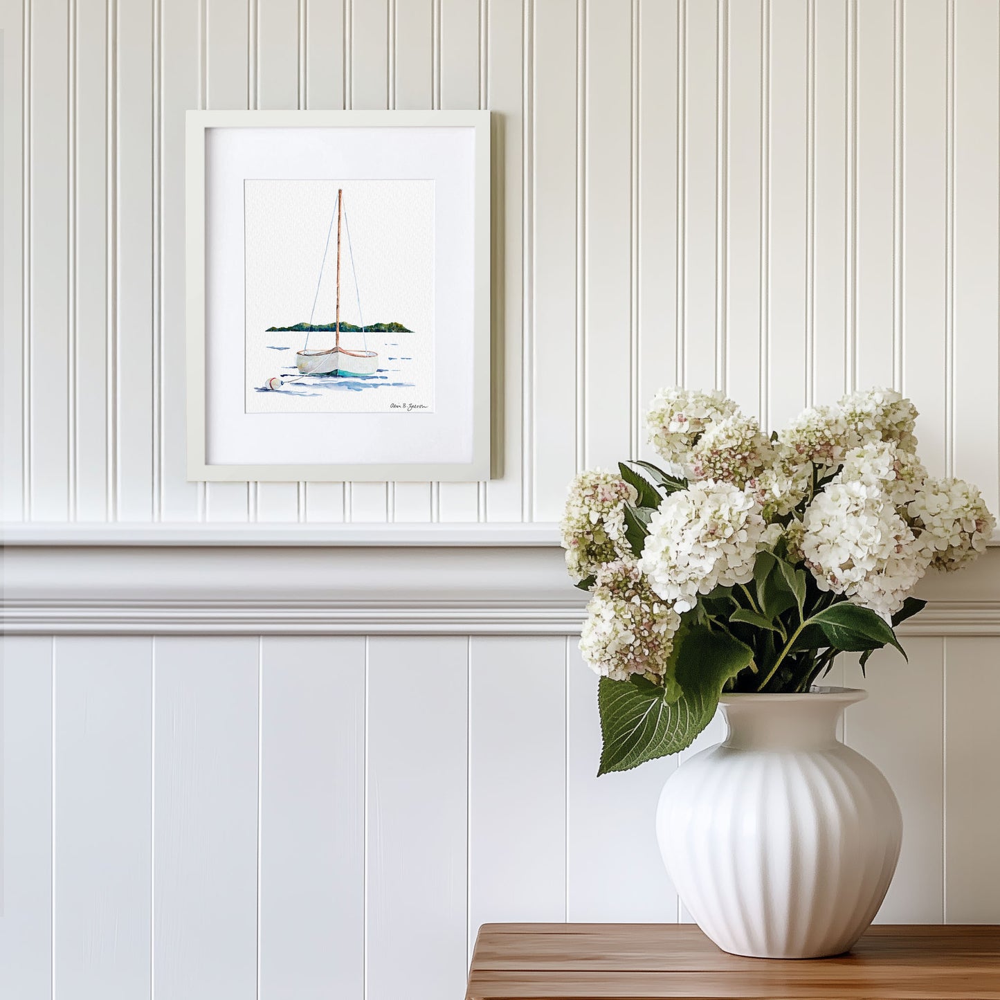 Moored Sailboat Framed Watercolor Art Print
