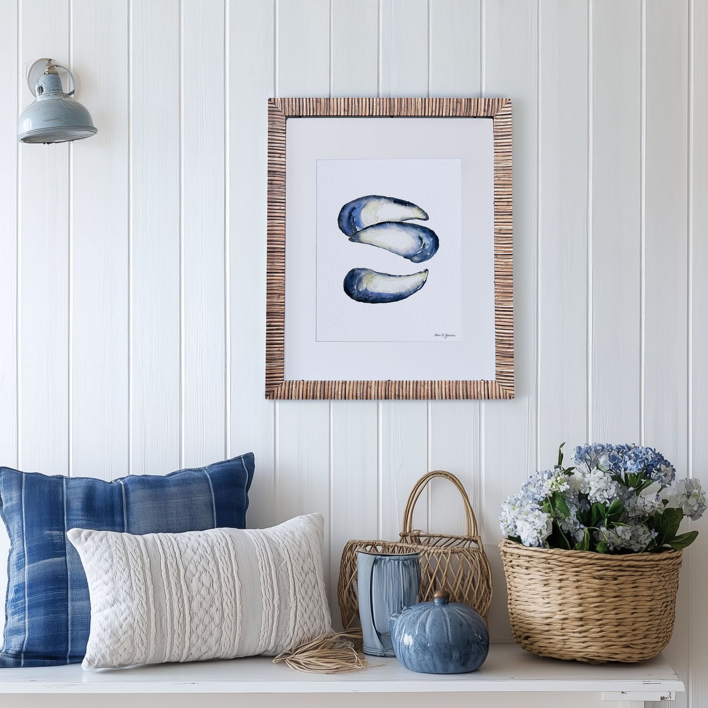 Mussel Shells Framed Watercolor Art Print