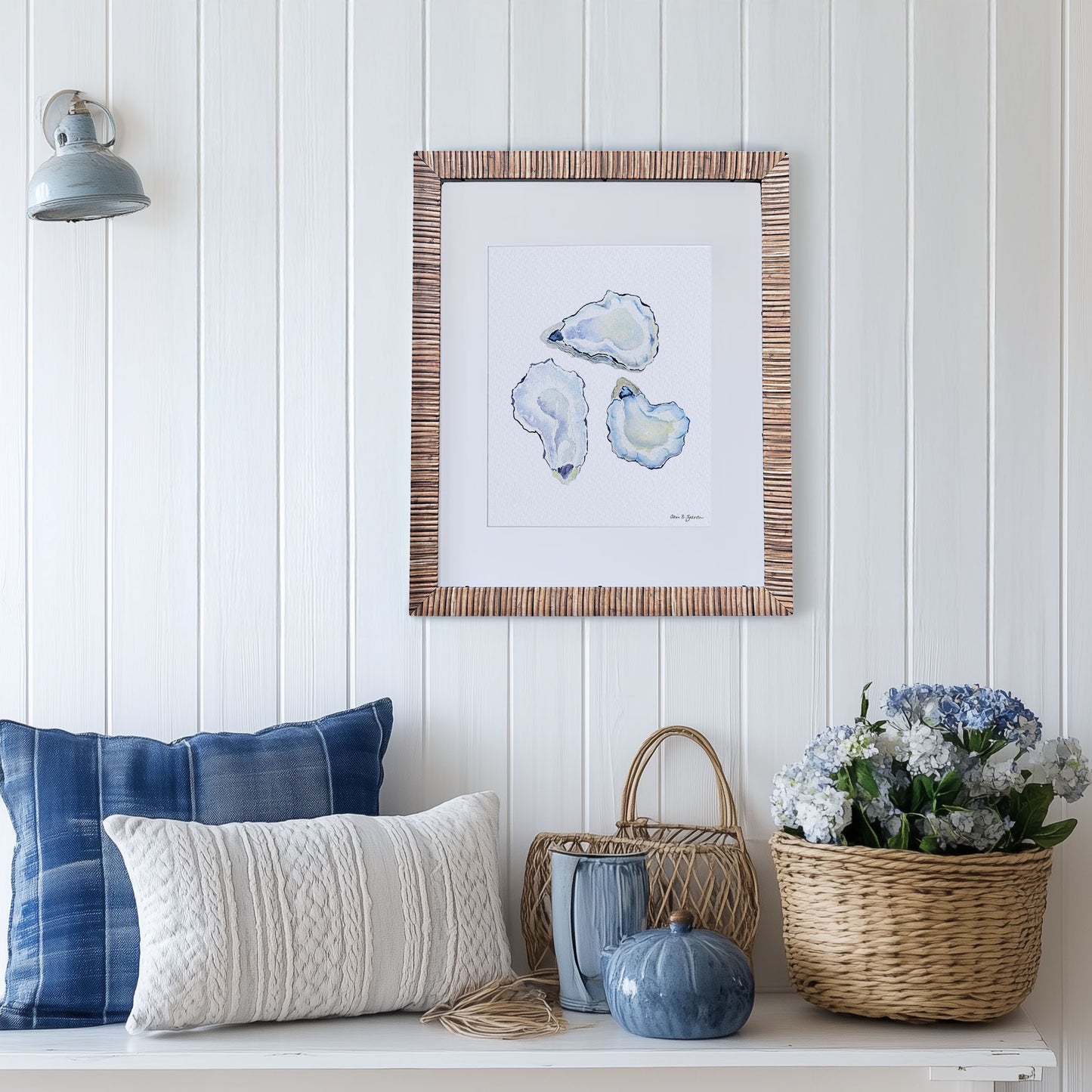 Oyster Shells Framed Watercolor Art Print