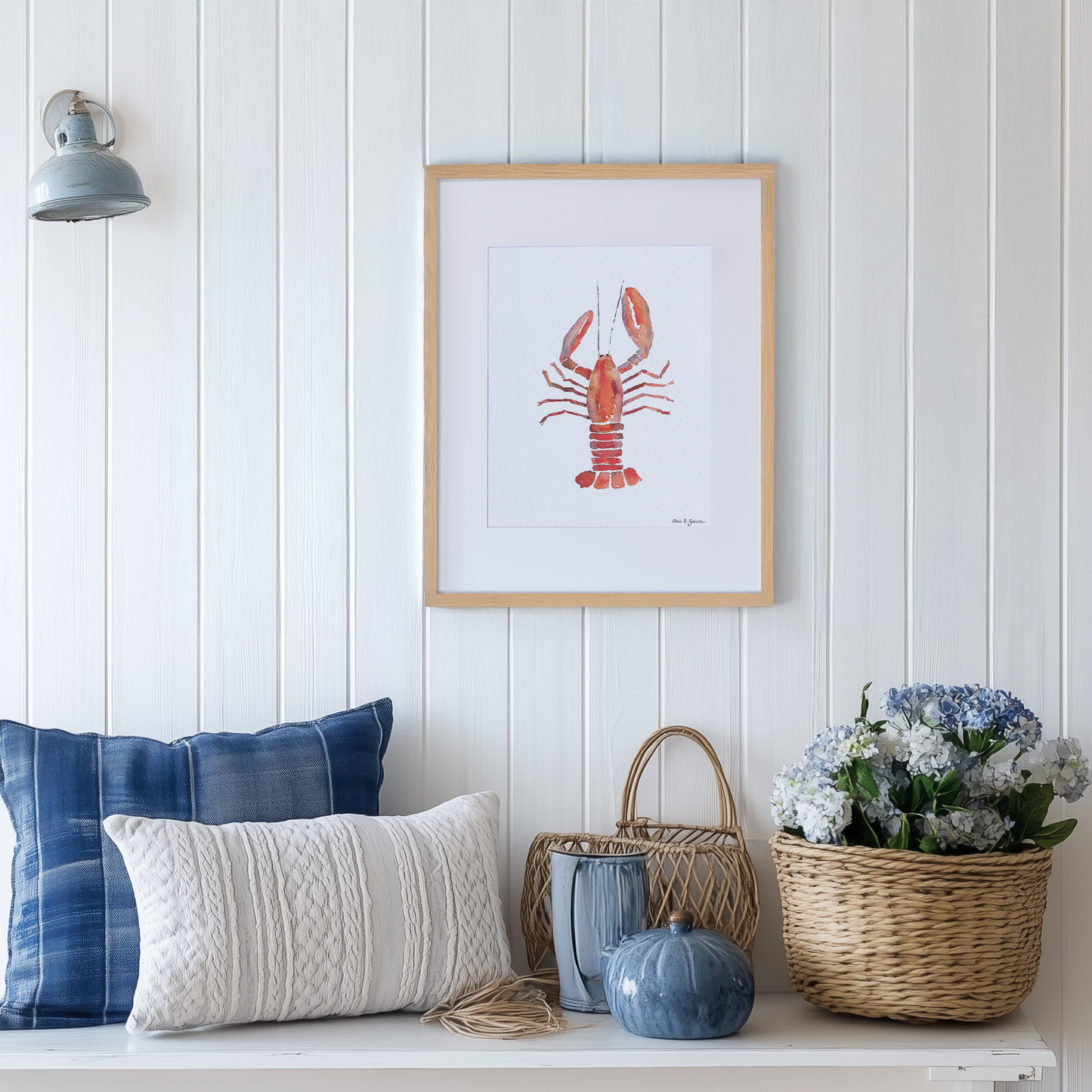 Lobster Shell Framed Watercolor Art Print
