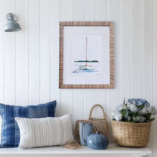 Moored Sailboat Framed Watercolor Art Print