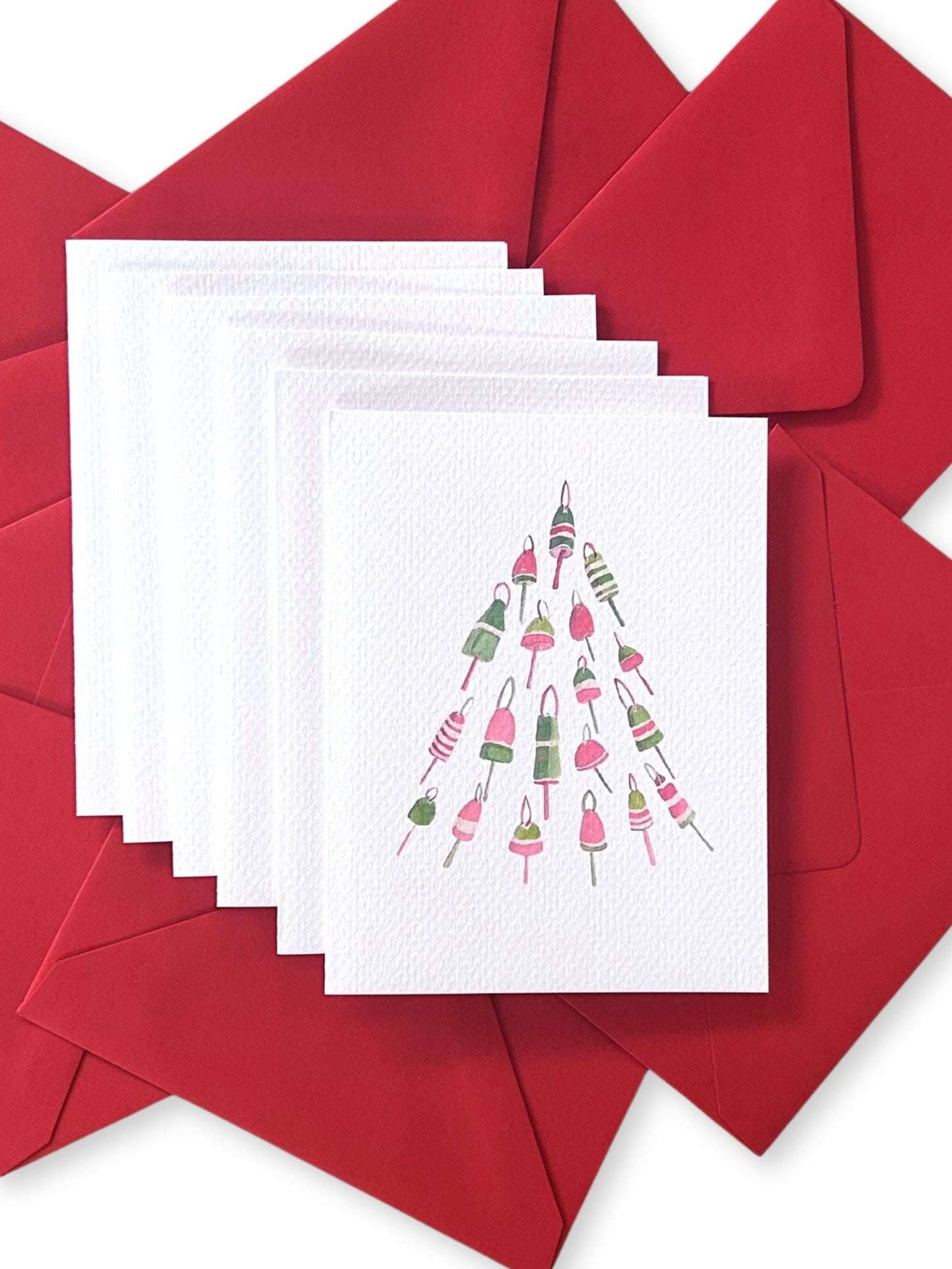 Lobster Buoy Tree Holiday Watercolor Note Card Set