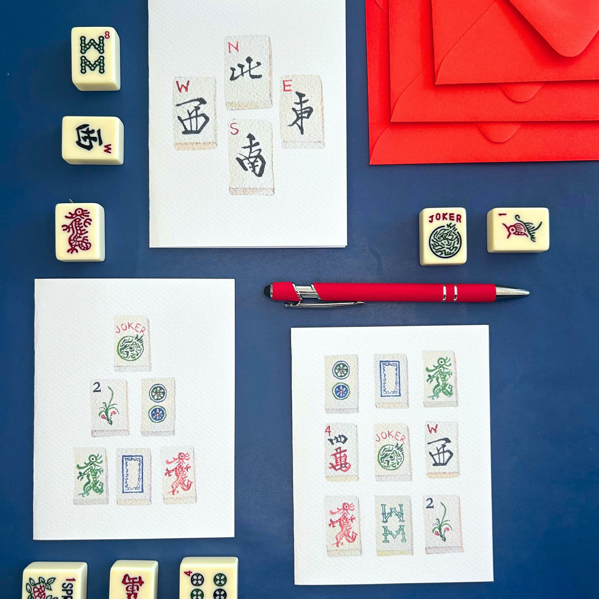 Nine Mah Jongg Tiles Note Card