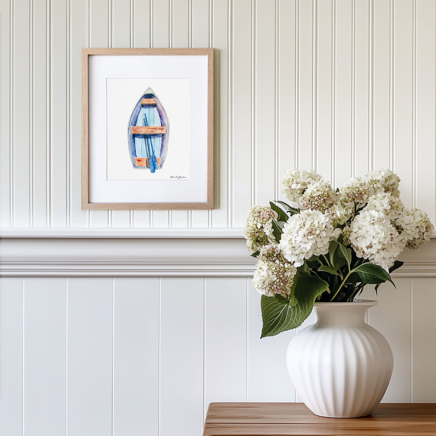 Blue Rowboat Framed Watercolor Art Print