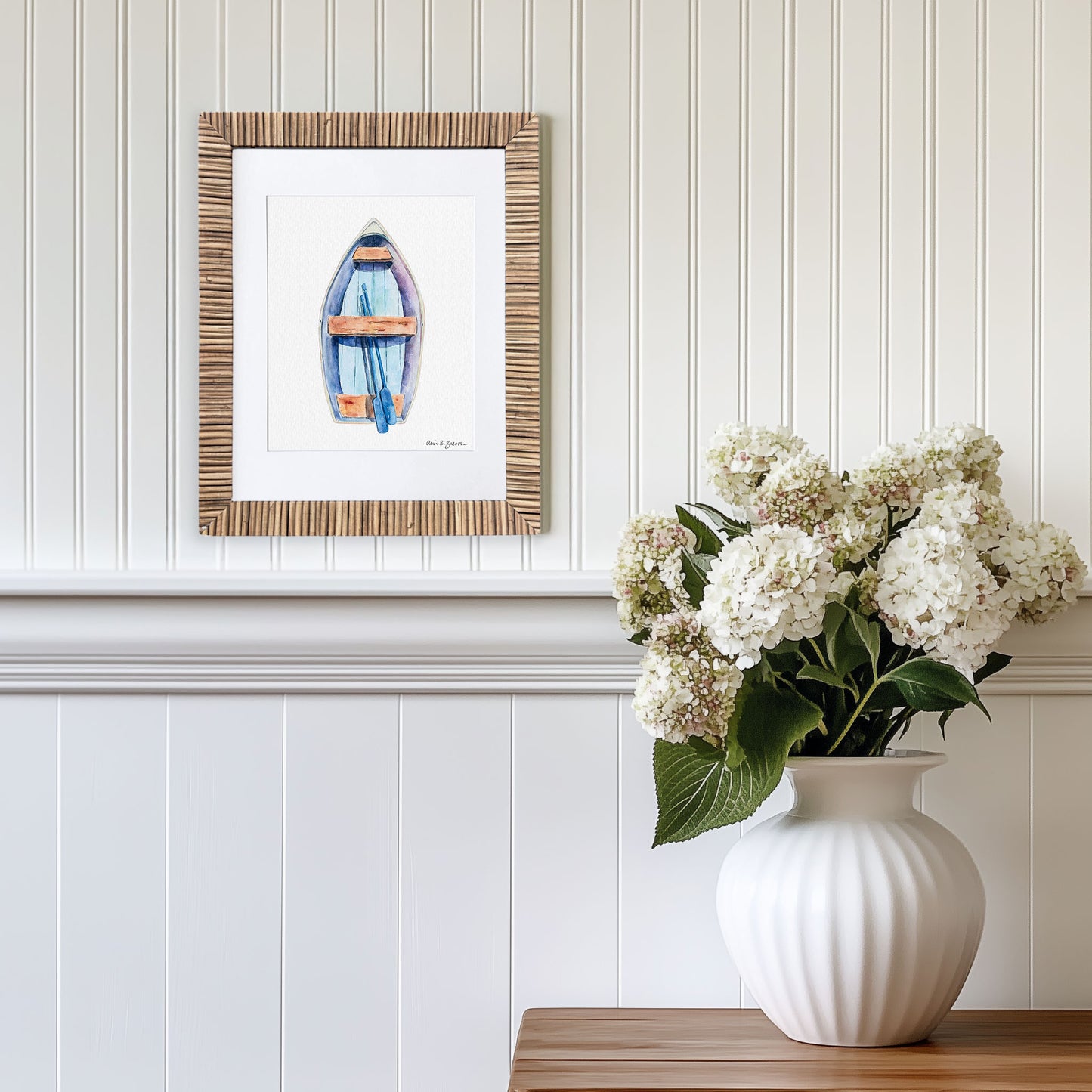 Blue Rowboat Framed Watercolor Art Print