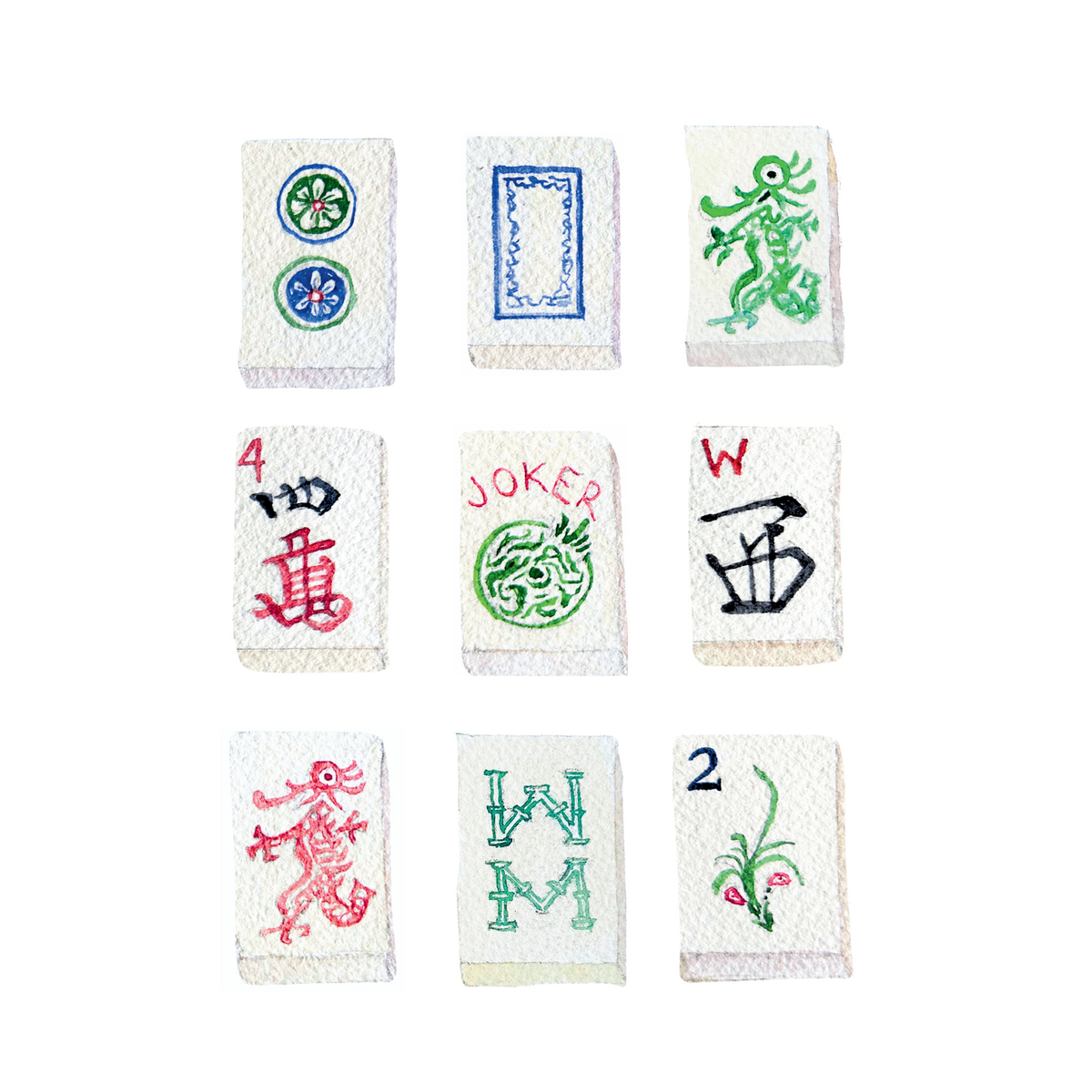 Nine Mah Jongg Tiles Note Card