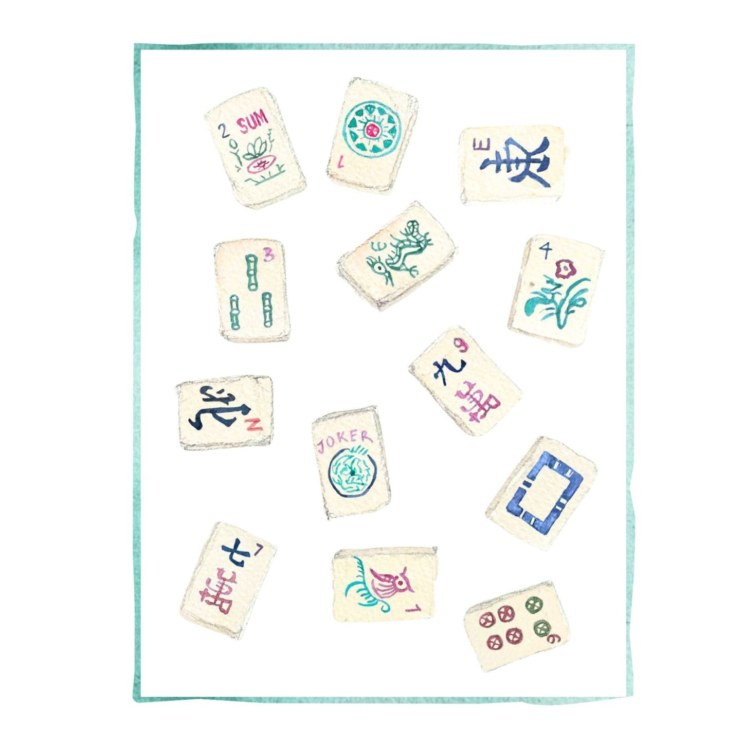 Scattered Mahjong Tiles - Card Set