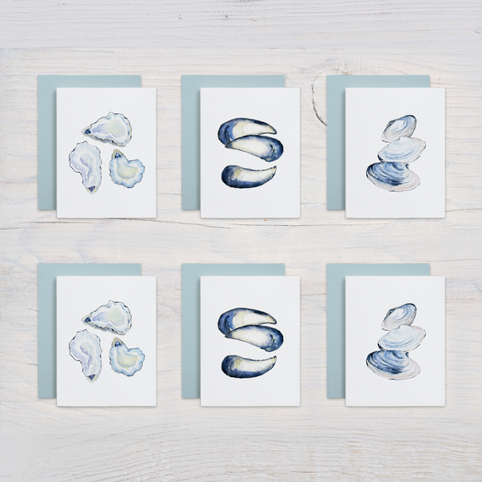 Blue Shells Note Card Set (Mussels, Oysters, Clams)