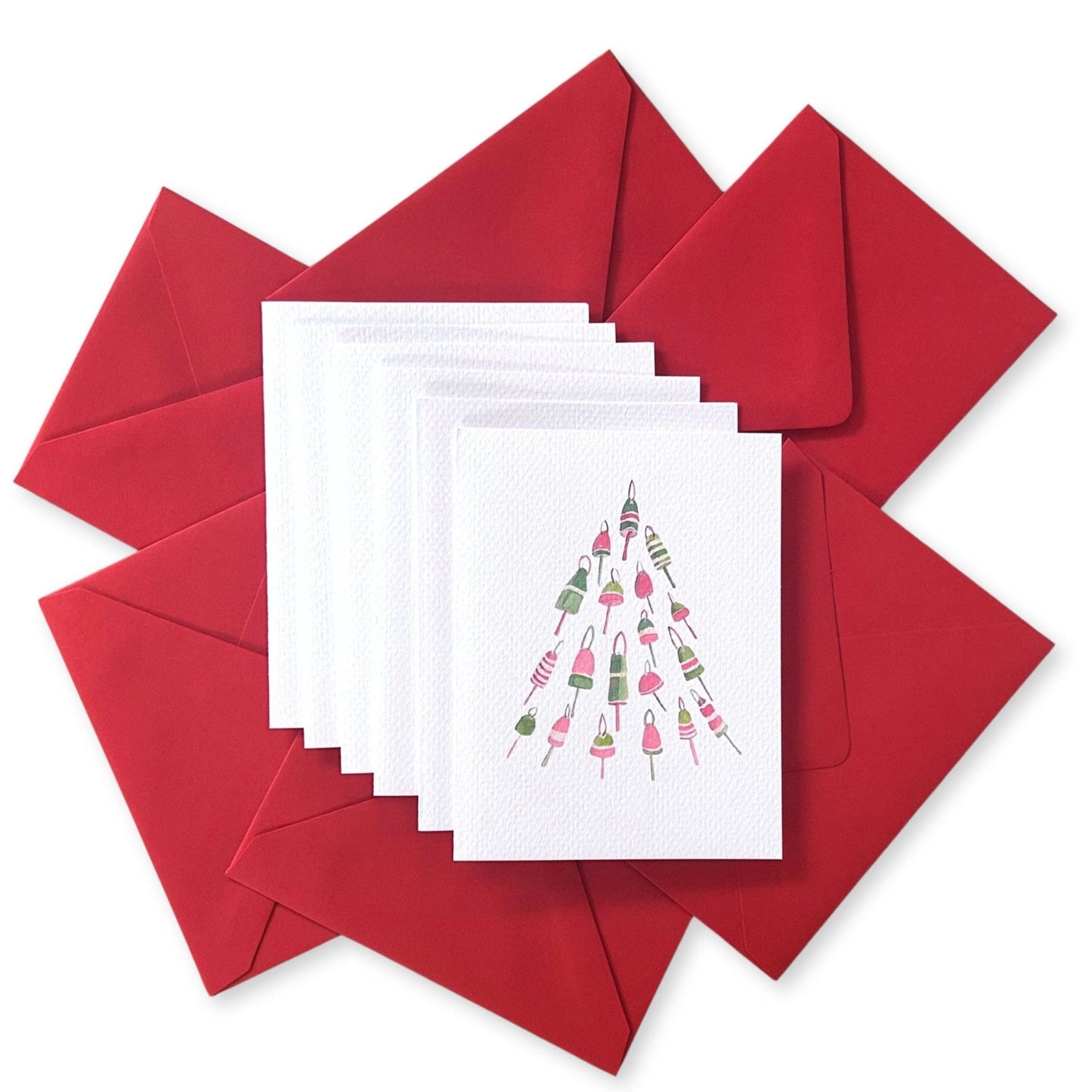 Lobster Buoy Tree Holiday Watercolor Note Card Set