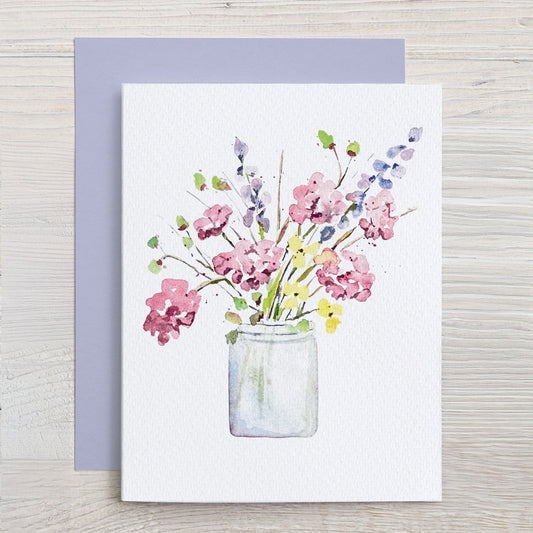Watercolor Pink Wild Flowers Note Card