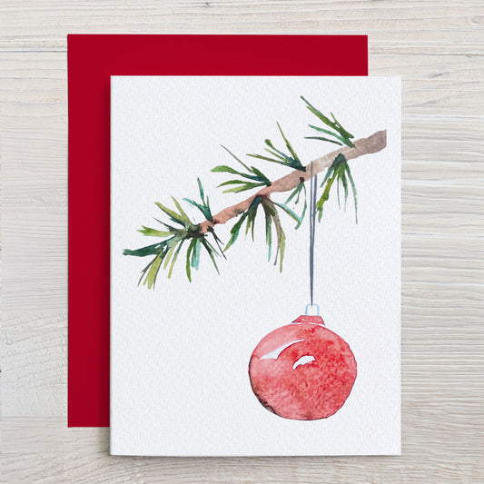 Red Ornament Watercolor Holiday Card Set