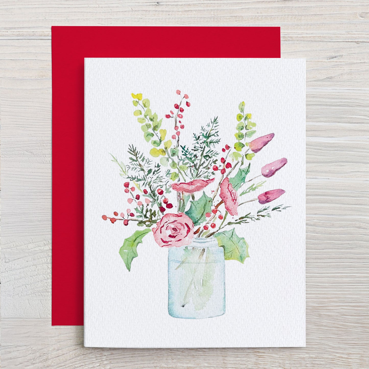 Holiday Watercolor Card: Wildflower Winter Bouquet
