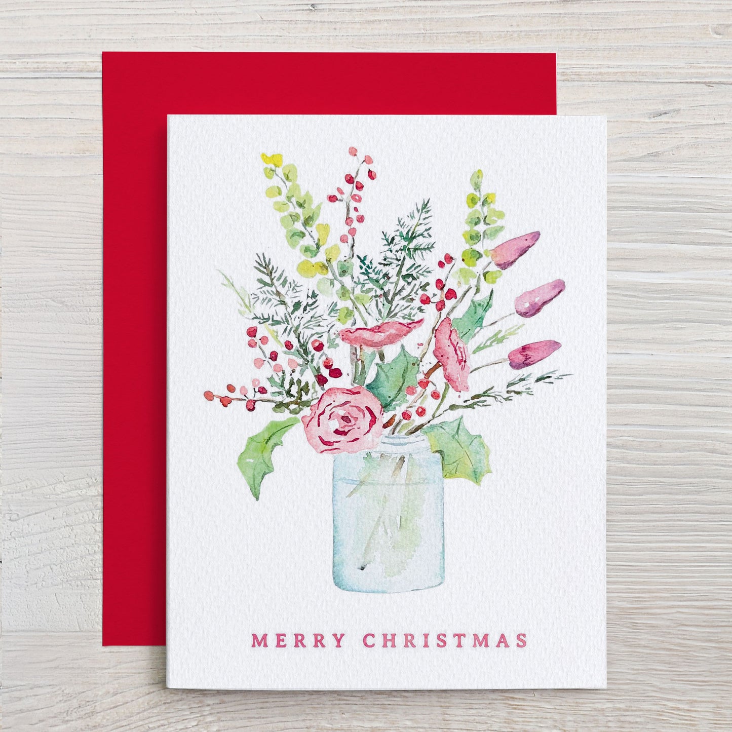 Christmas Watercolor Card: Wildflower Winter Bouquet
