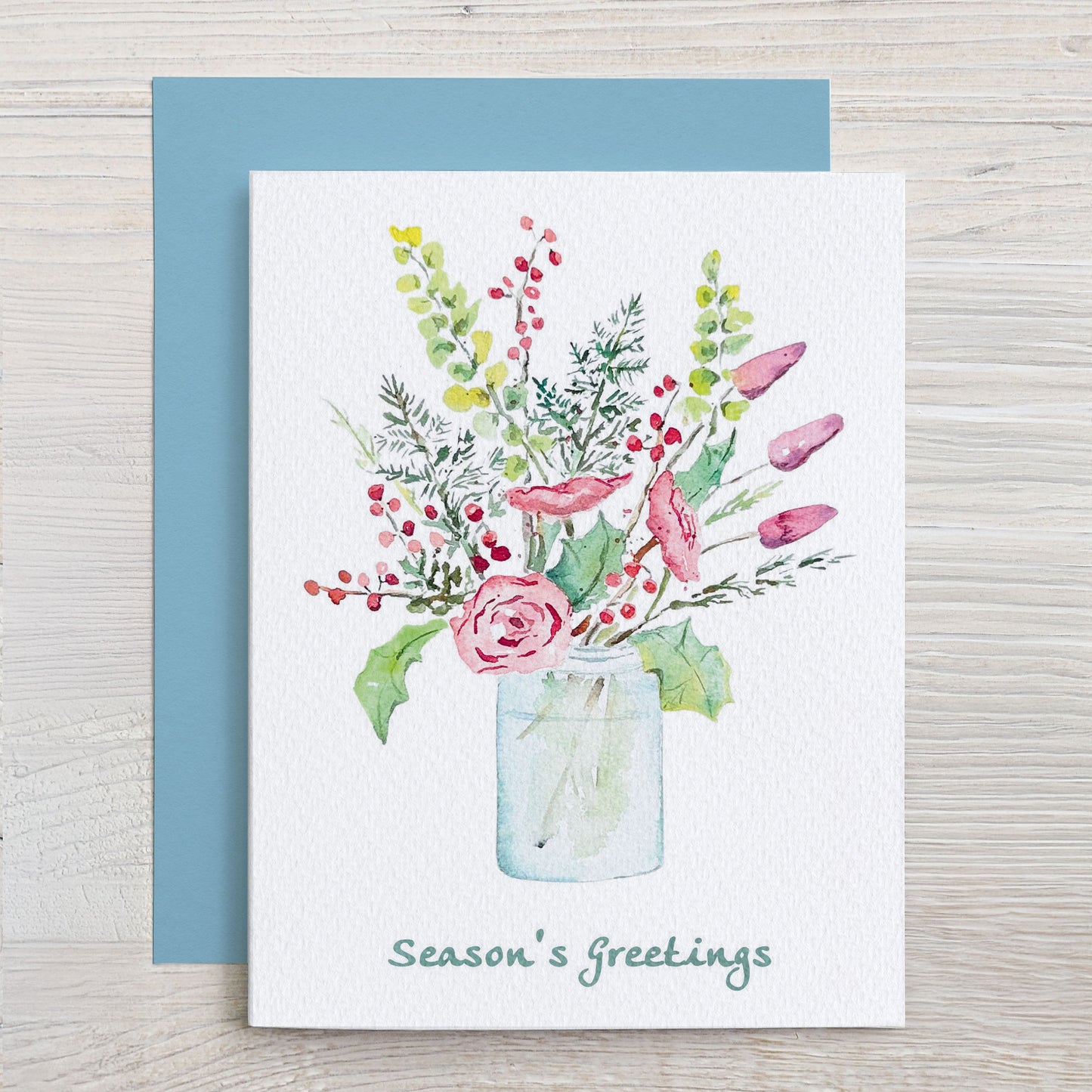 Holiday Watercolor Card: Wildflower Bouquet (Season's Greetings)