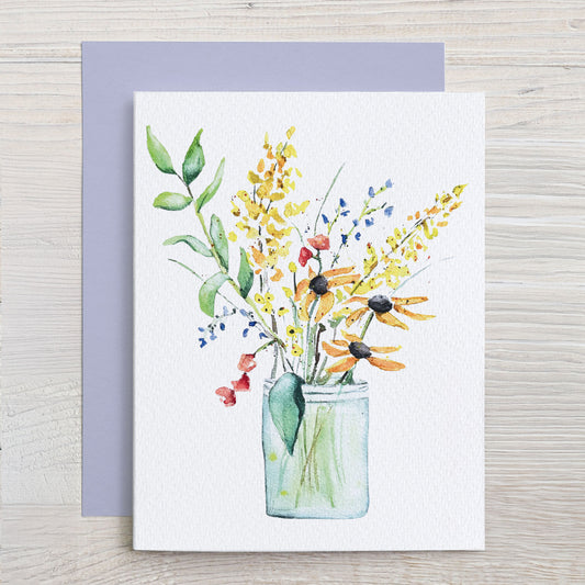 Watercolor Wild Flowers Note Card - Yellow Black Eyed Susans