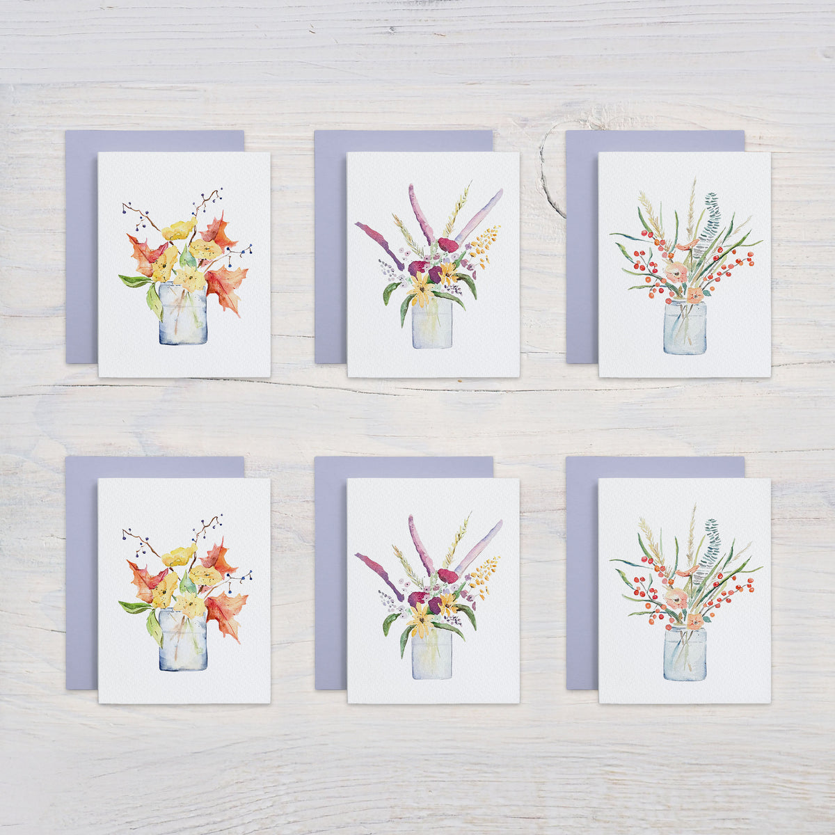Autumn Wildflowers Watercolor Note Card Set - Assorted Designs