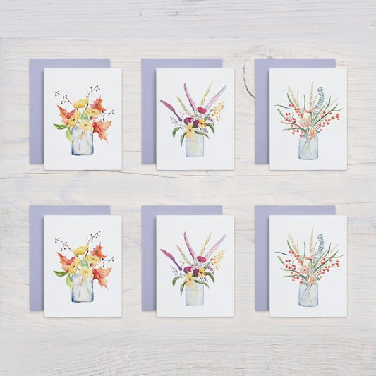 Autumn Wildflowers Watercolor Note Card Set - Assorted Designs