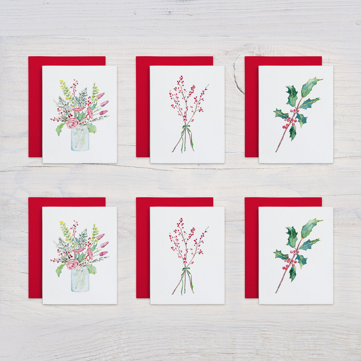 Holiday Botanicals Watercolor Note Card Set - Assorted Designs