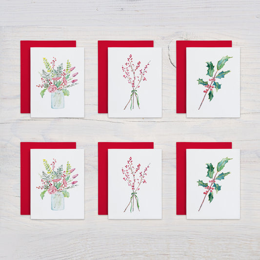 Holiday Botanicals Watercolor Note Card Set - Assorted Designs