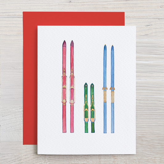 Vintage Skis Watercolor Note Card Set