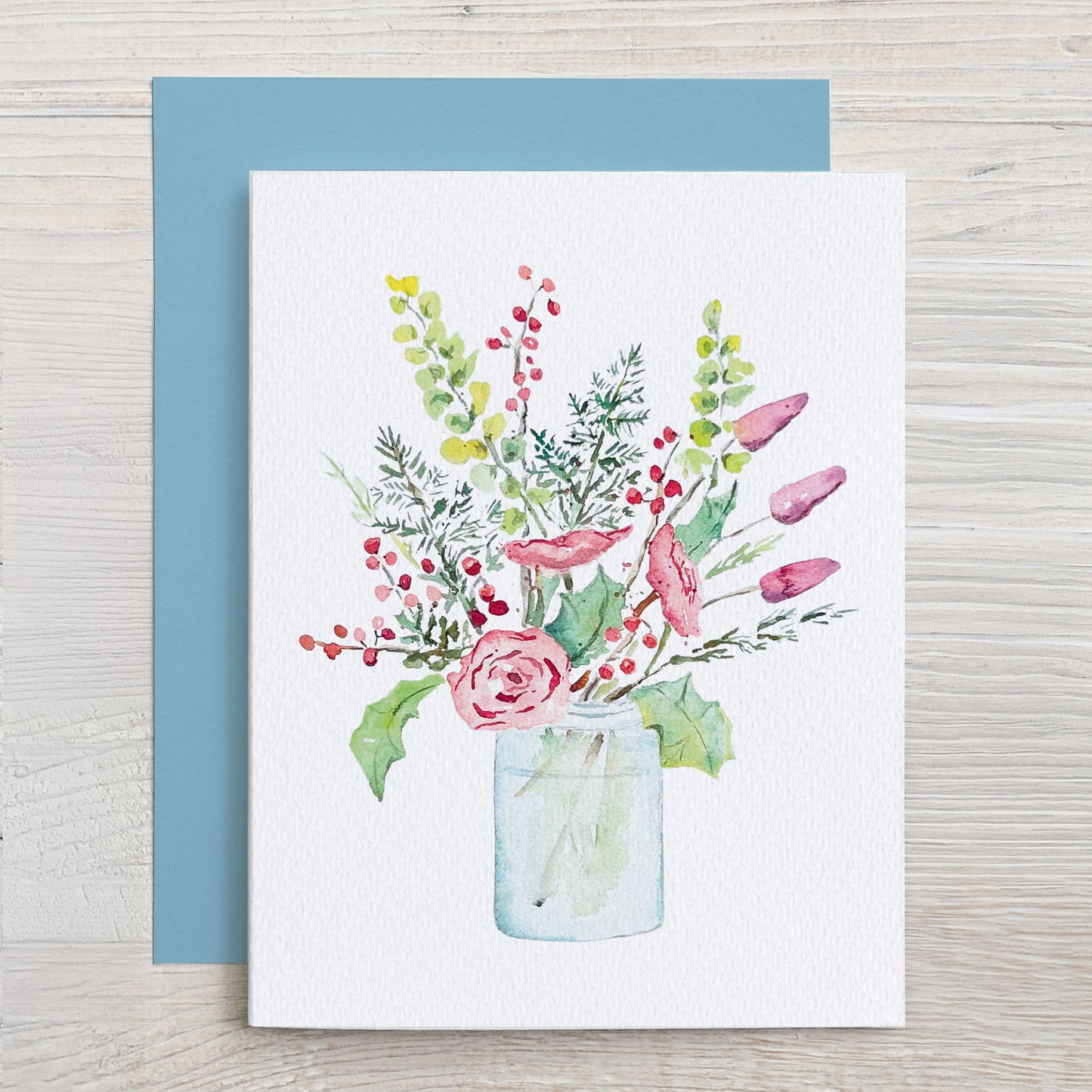 Holiday Watercolor Card: Wildflower Winter Bouquet