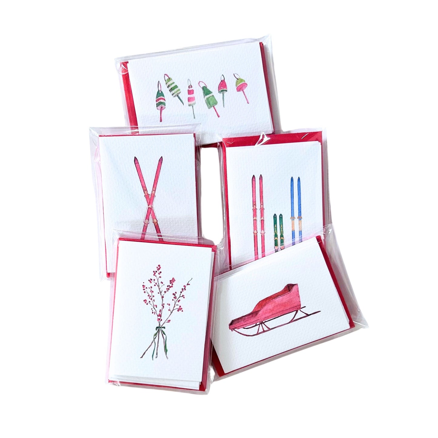 Vintage Skis Watercolor Gift Enclosure Set