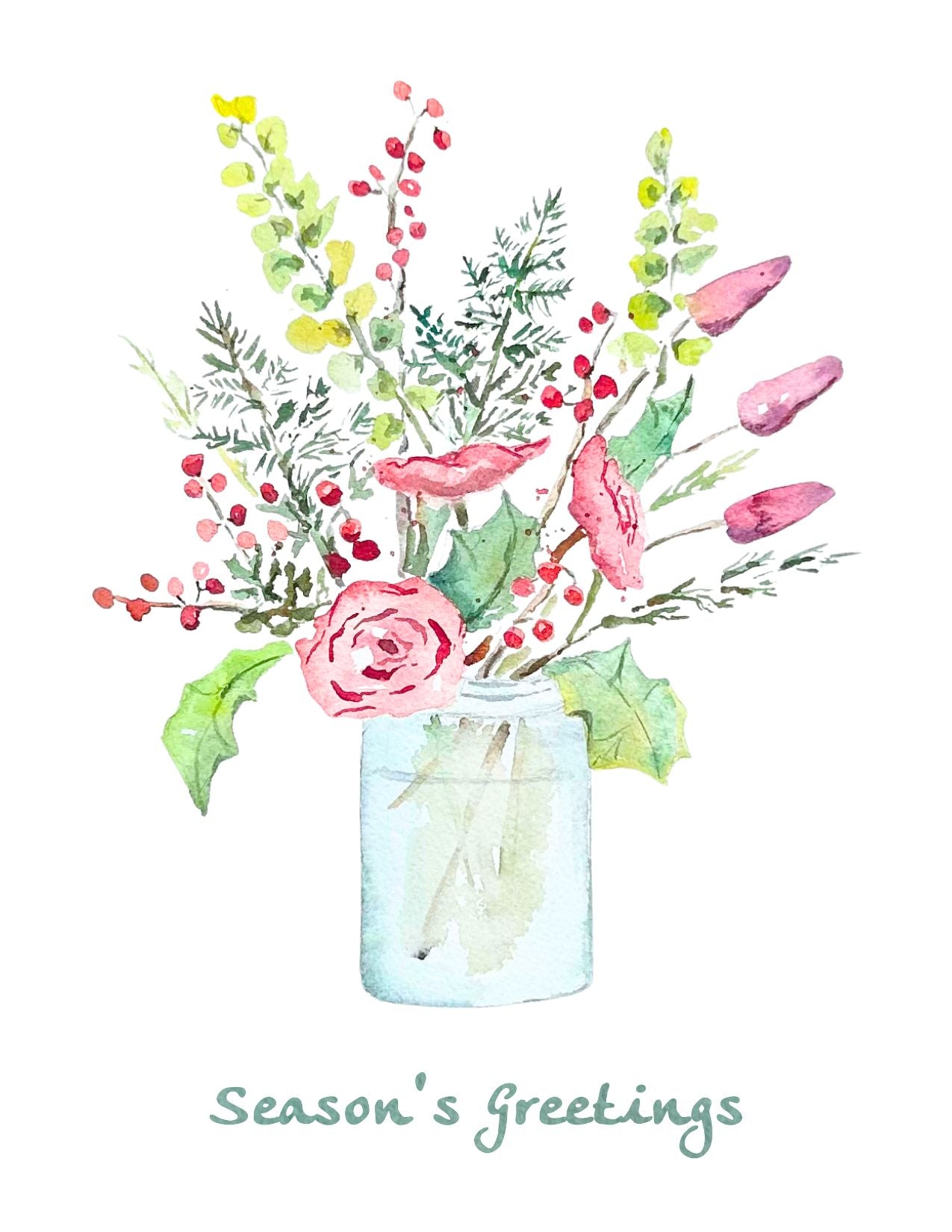 Holiday Watercolor Card: Wildflower Bouquet (Season's Greetings)