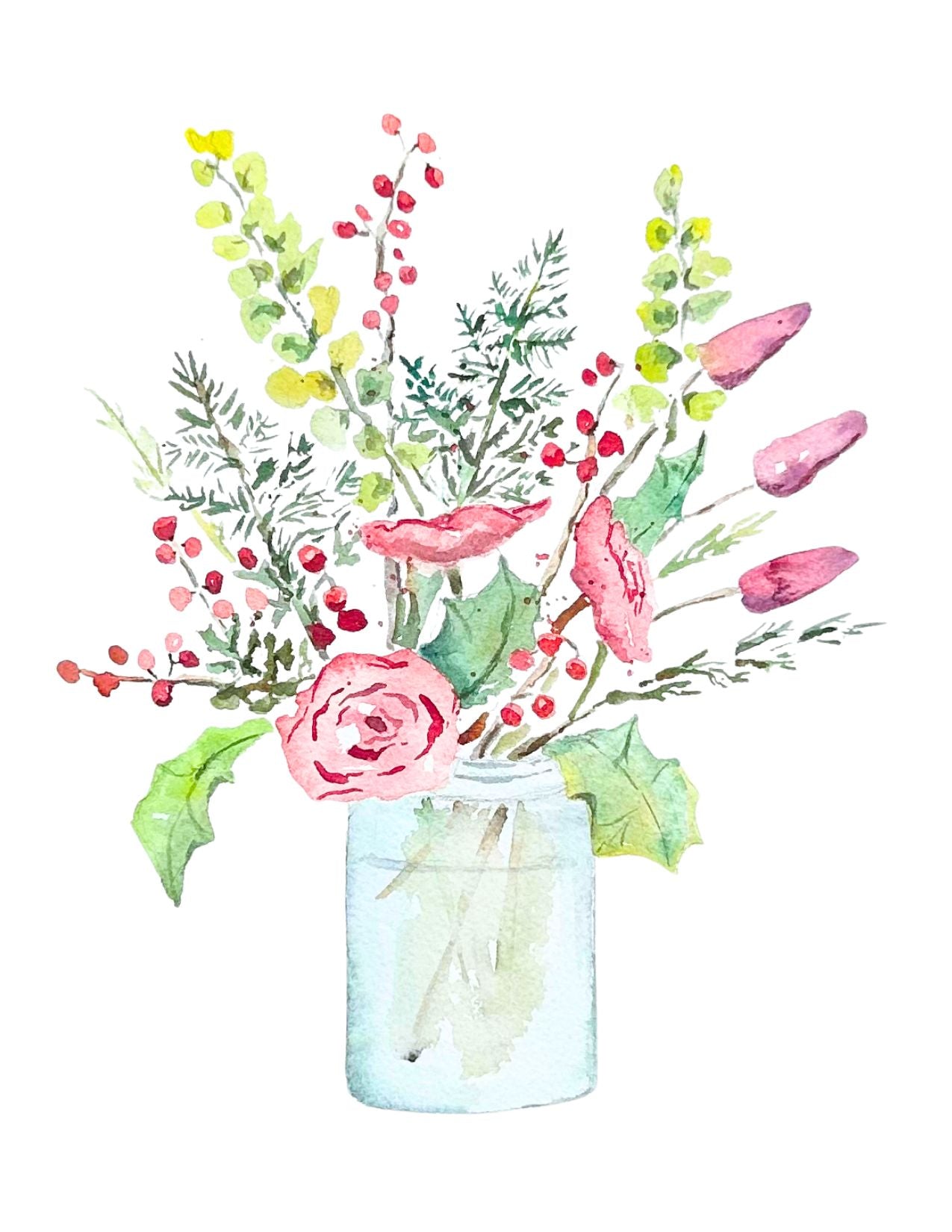 Holiday Watercolor Card: Wildflower Winter Bouquet