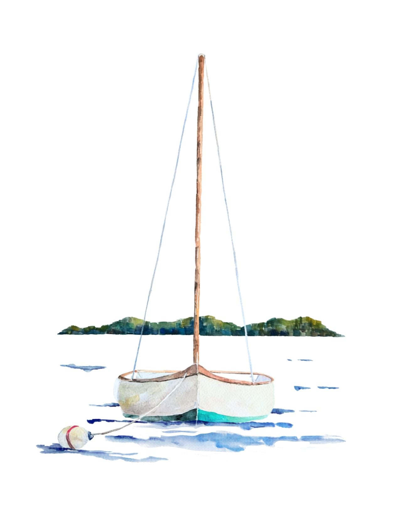 Moored Sailboat Framed Watercolor Art Print