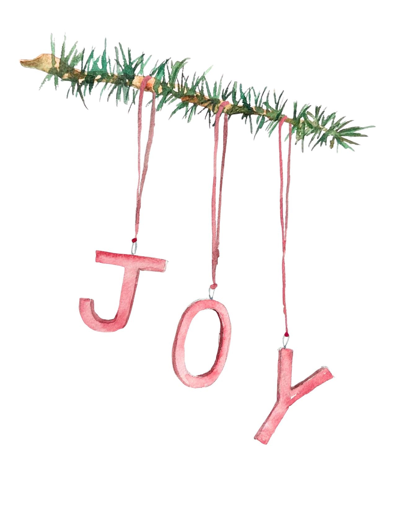 Holiday "JOY" Ornaments Watercolor Card