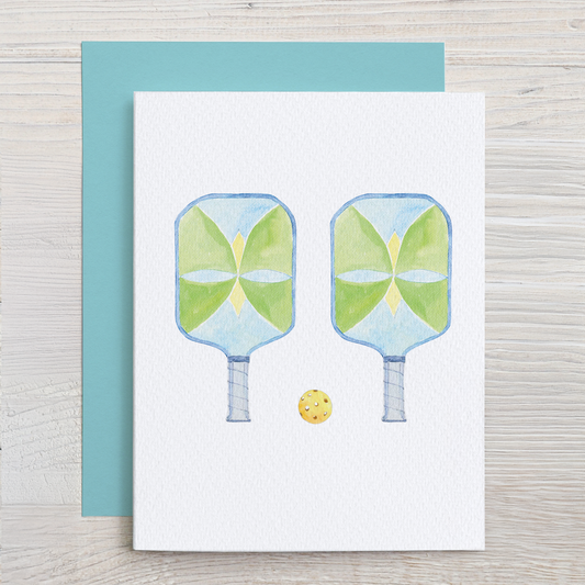 Pickleball Watercolor Note Card Set (Spring Green Design)