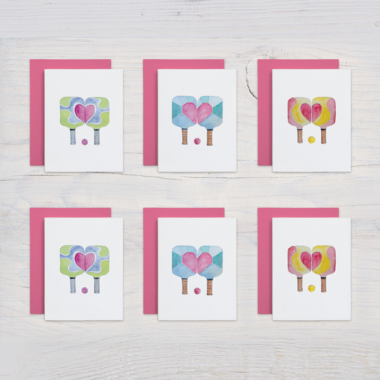 Assorted Pickleball Note Card Set (Paddles with Heart)