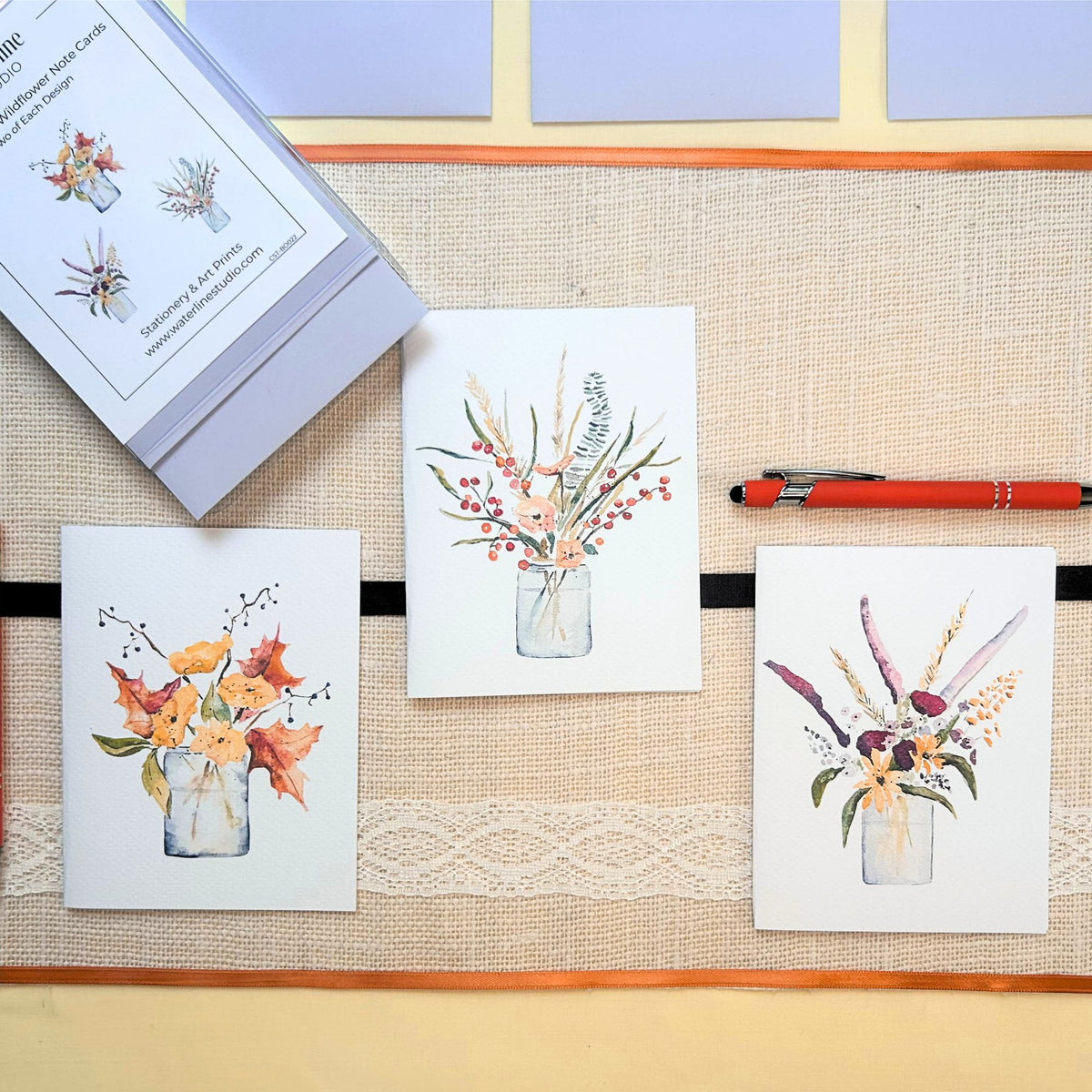 Autumn Wildflowers Watercolor Note Card Set - Assorted Designs