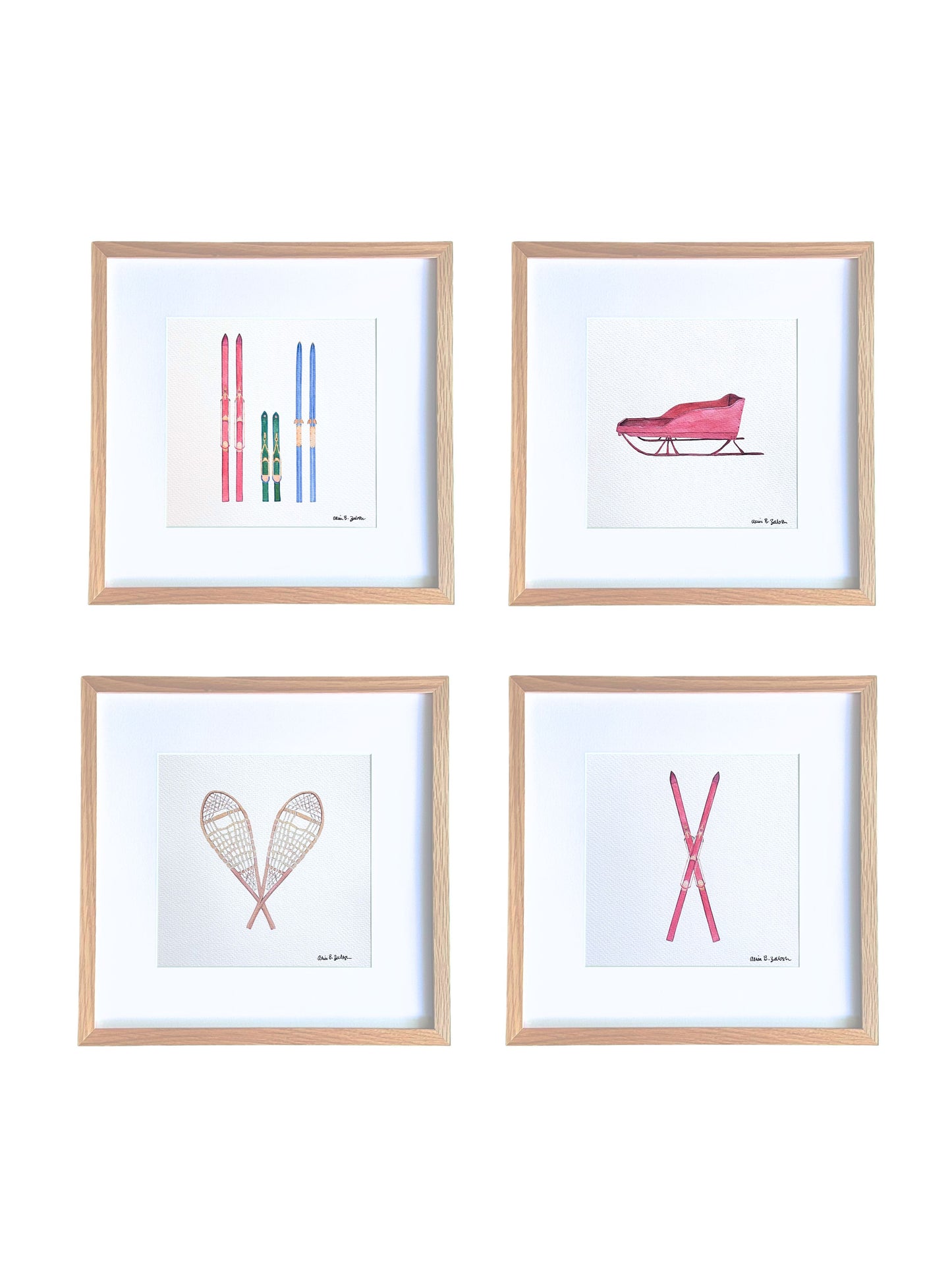 Vintage Skis (3 pairs) Framed Watercolor Art Print