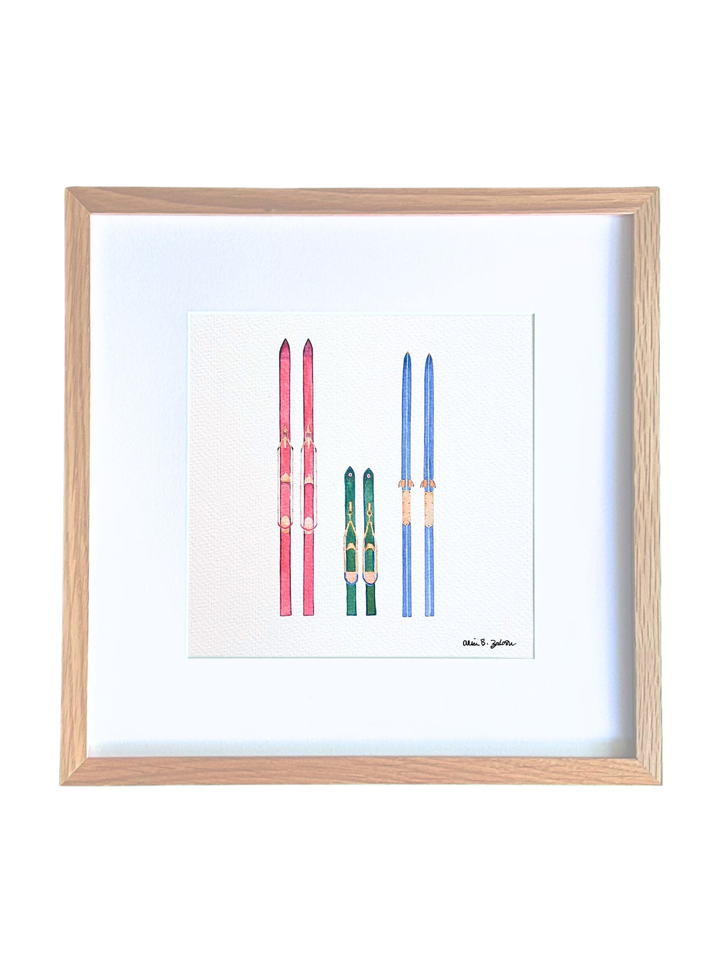 Vintage Skis (3 pairs) Framed Watercolor Art Print