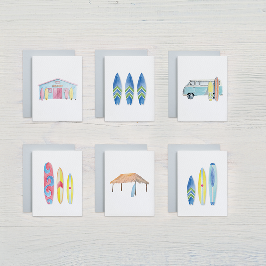 Surfing Watercolor Note Card Set (6 assorted designs)